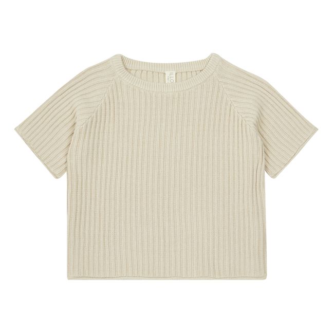 Oversize Ribbed Knit T-shirt Beige