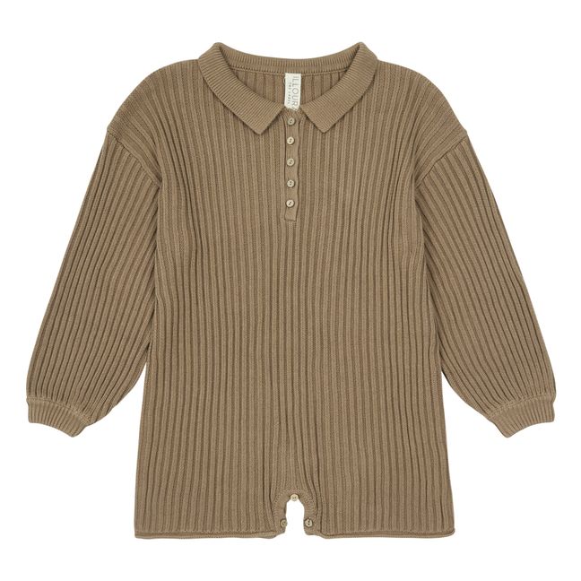 Ribbed Knit Button-Up Playsuit | Camel