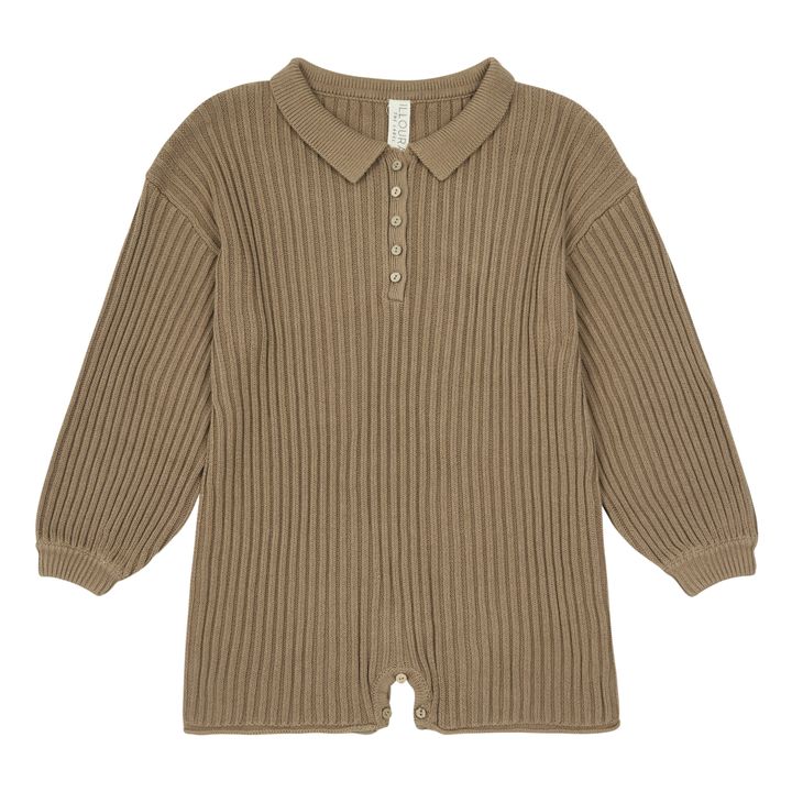 Ribbed Knit Button-Up Playsuit Camel- Product image n°0