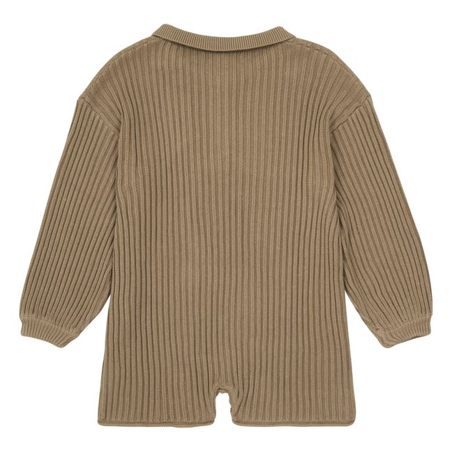 Ribbed Knit Button-Up Playsuit Camel