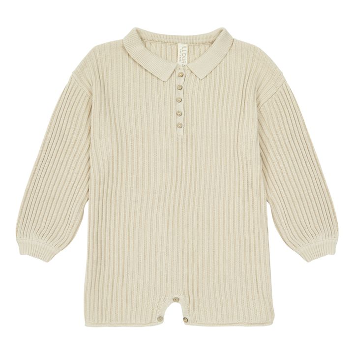 Ribbed Knit Button-Up Playsuit | Beige- Product image n°0