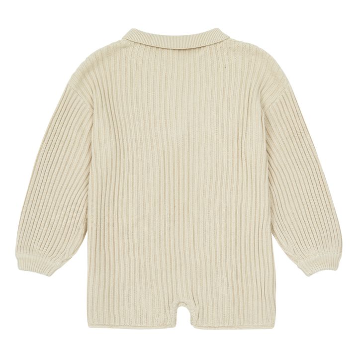Ribbed Knit Button-Up Playsuit | Beige- Product image n°2