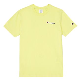 yellow and white champion shirt