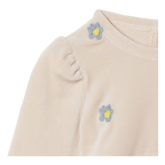 Velour Embroidered Daisy Dress | Cream