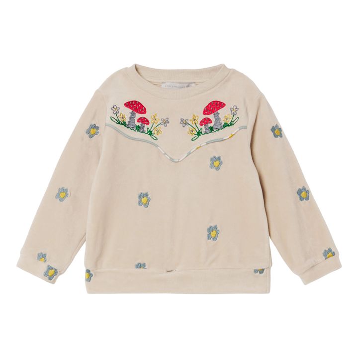 Stella　Embroidered　Kids　McCartney　Mushroom　Cream　Velour　Sweatshirt　Smallable
