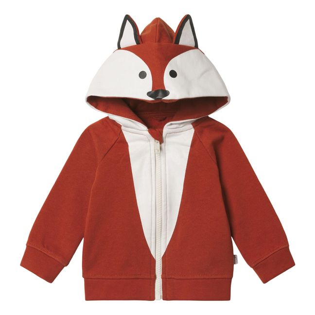 Organic Cotton Zip-Up Fox Hoodie | Camel