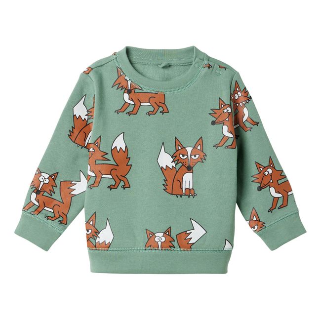 Organic Cotton Fox Sweatshirt Verde Almendra
