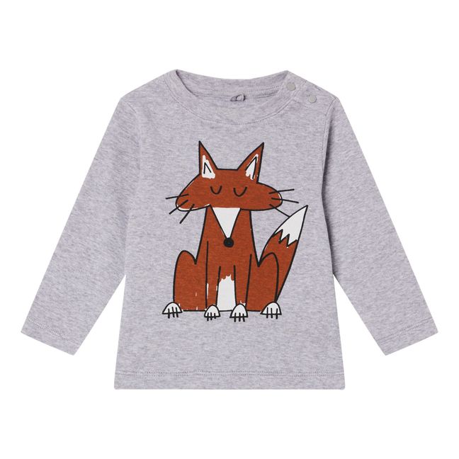 Organic Cotton Sleeping Fox T-shirt | Gris