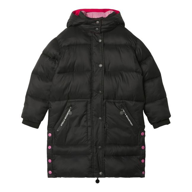 Long Puffer Coat made with Recycled Materials Black