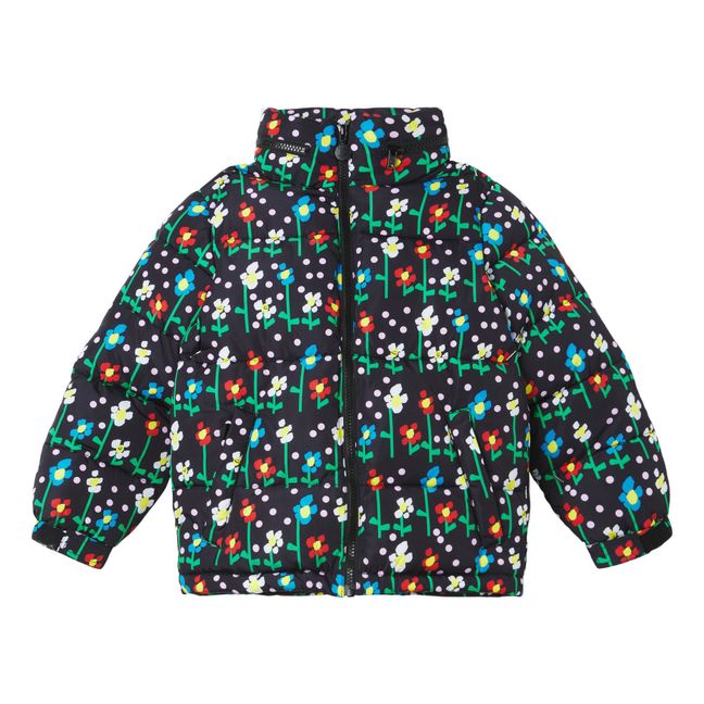 Recycled Polyester Flower Puffer Jacket Negro