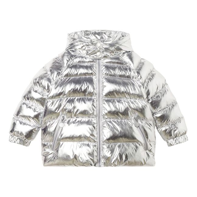 Shiny Recycled Polyester Puffer Jacket Silver