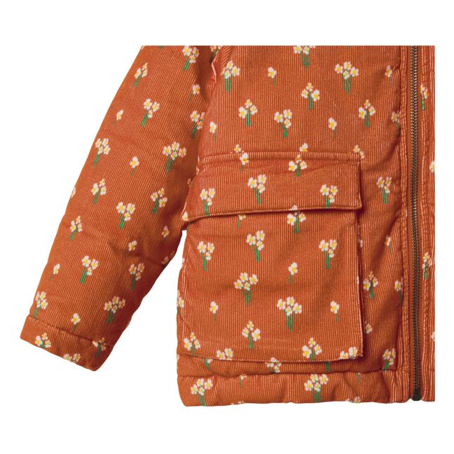 Organic Cotton Floral Corduroy Puffer Jacket Brown