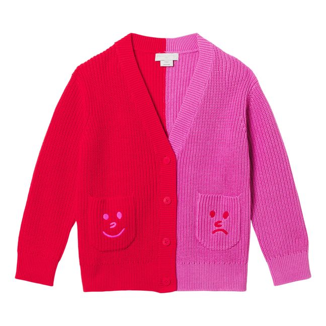 Knitted Two-Tone Cardigan Red