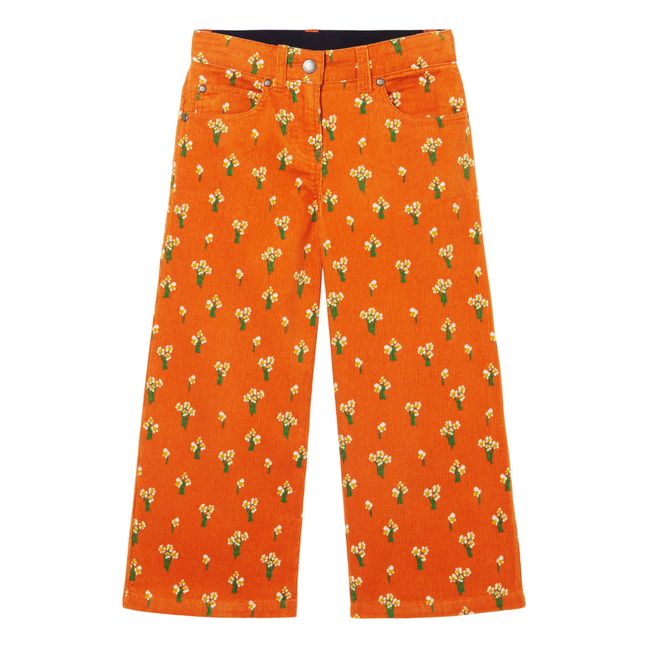 Pantalon Floral Velours Côtelé Coton Bio Orange