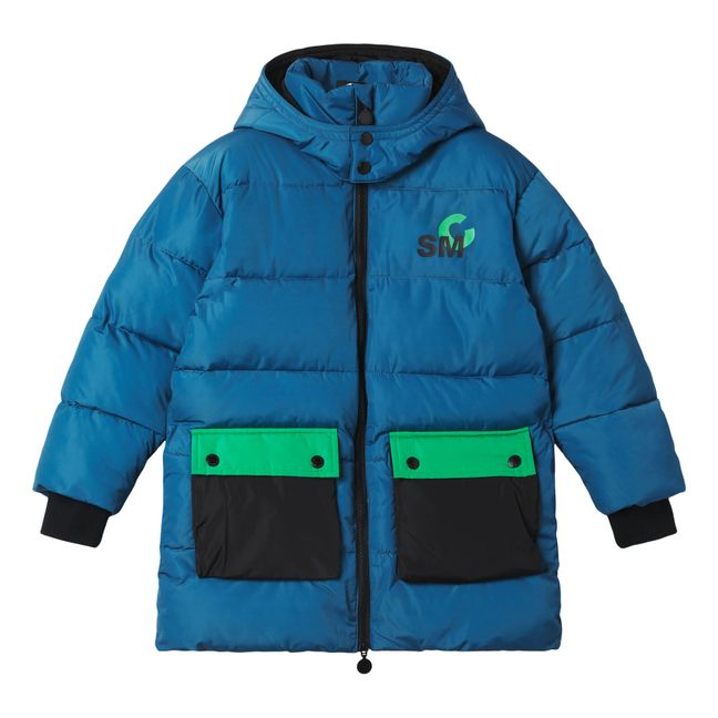 Recycled Polyester Long Puffer Jacket Blue