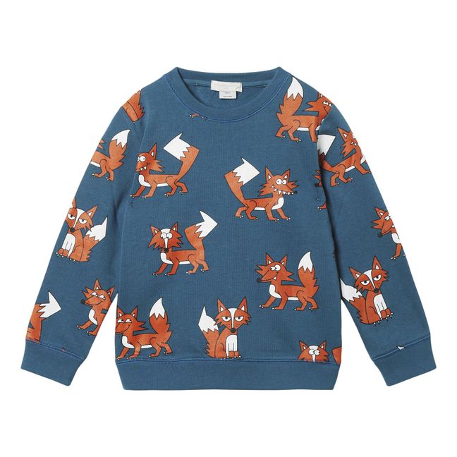 Organic Cotton Fox Print Sweatshirt Azul