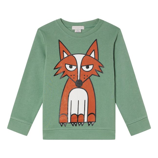 Organic Seat Sitting Fox Sweatshirt | Mandelgrün