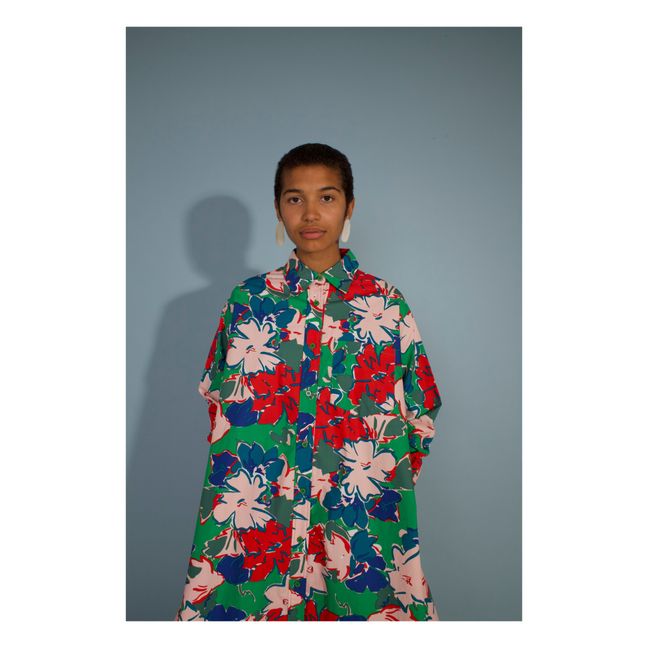 Techno Floral Print Shirt Dress Grün