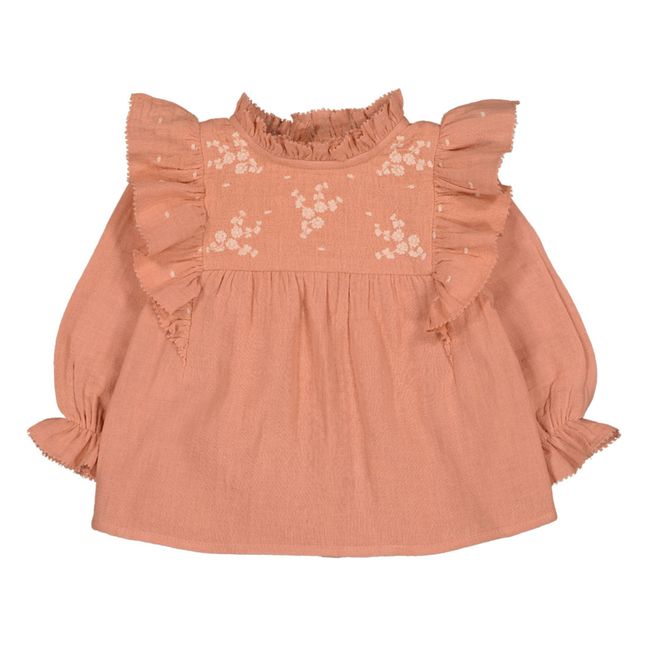 Bluse Bio-Baumwollgaze bestickt Amandette | Rosa