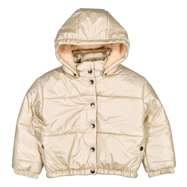 Girly Metallic Fur-Lined Hood Puffer Jacket Dorato