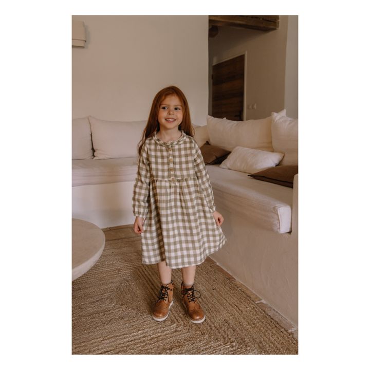Vermont Organic Cotton Muslin Gingham Dress | Beige- Product image n°1