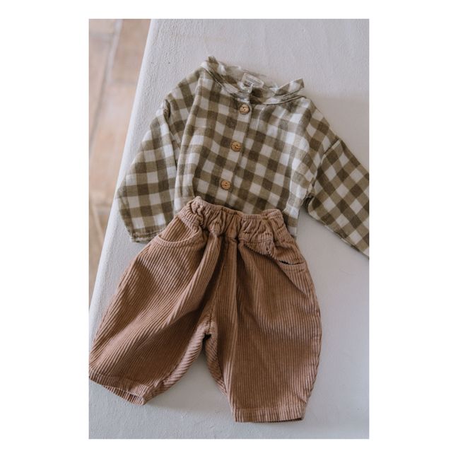 Olympe Organic Cotton Muslin Gingham Blouse | Beige