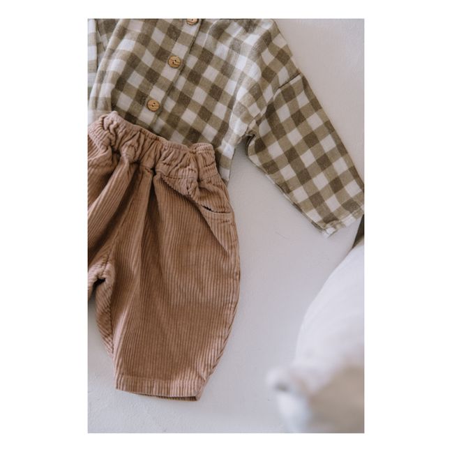 Olympe Organic Cotton Muslin Gingham Blouse | Beige