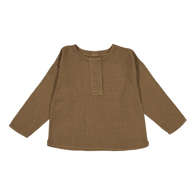 Roméo Organic Cotton Muslin Kurta Shirt | Brown