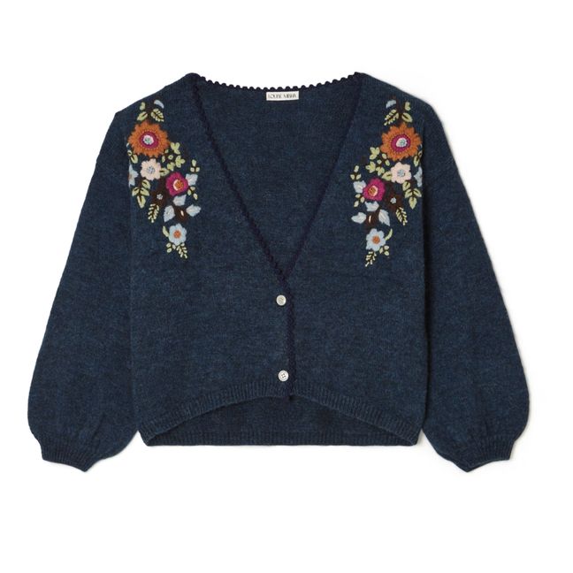 Luna Embroidered Mohair and Merino Wool Cardigan - Women’s Collection  | Navy blue