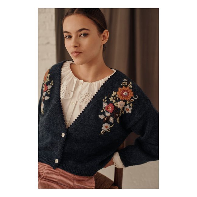 Luna Embroidered Mohair and Merino Wool Cardigan - Women’s Collection  | Blu marino