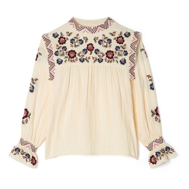 Izza Embroidered Cotton Muslin Blouse - Women’s Collection  | Ecru