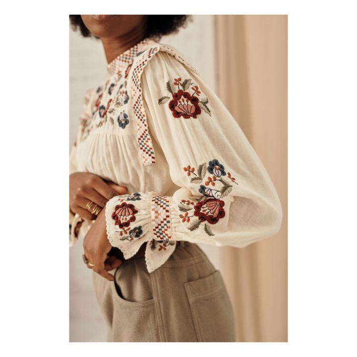 Izza Embroidered Cotton Muslin Blouse - Women’s Collection  | Ecru- Product image n°2