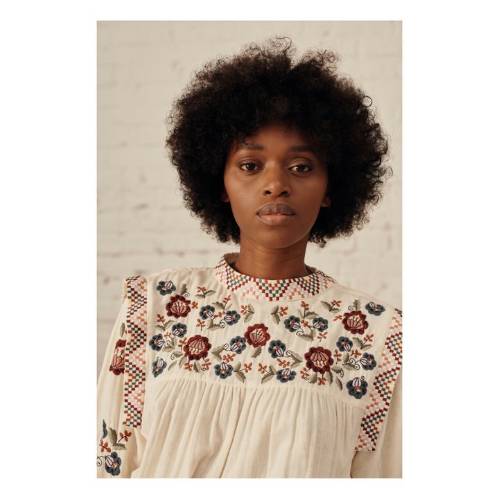 Izza Embroidered Cotton Muslin Blouse - Women’s Collection  | Ecru- Immagine del prodotto n°3