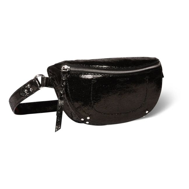 Lino Goatskin Lamé Leather Belt Bag Black