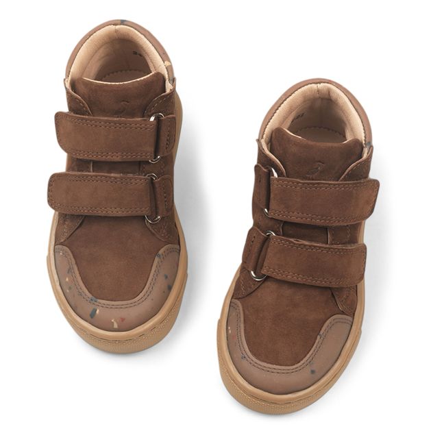 Suede High-Top Velcro Sneakers | Brown