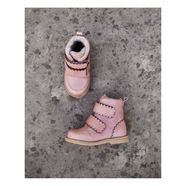 Scallop Winter Fur-Lined Velcro Boots | Rosa antico