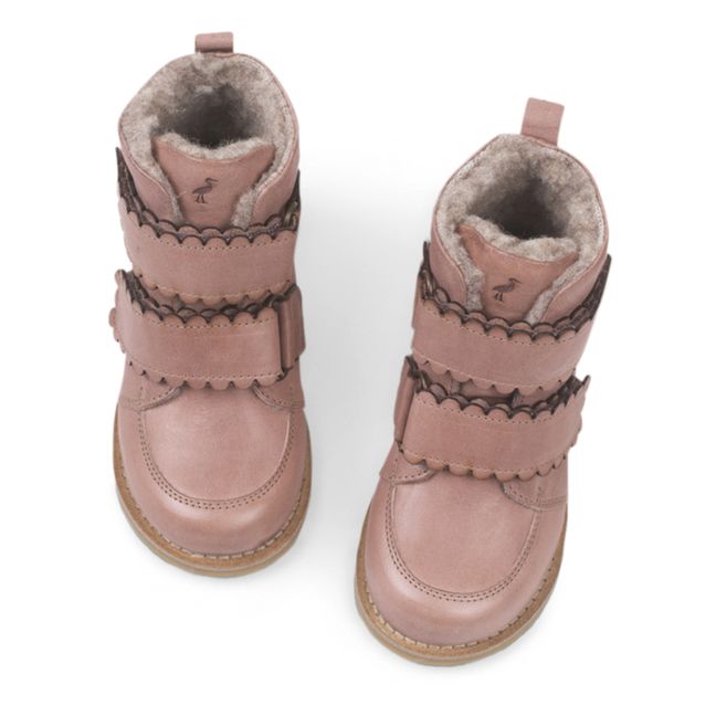 Scallop Winter Fur-Lined Velcro Boots Rosa antico