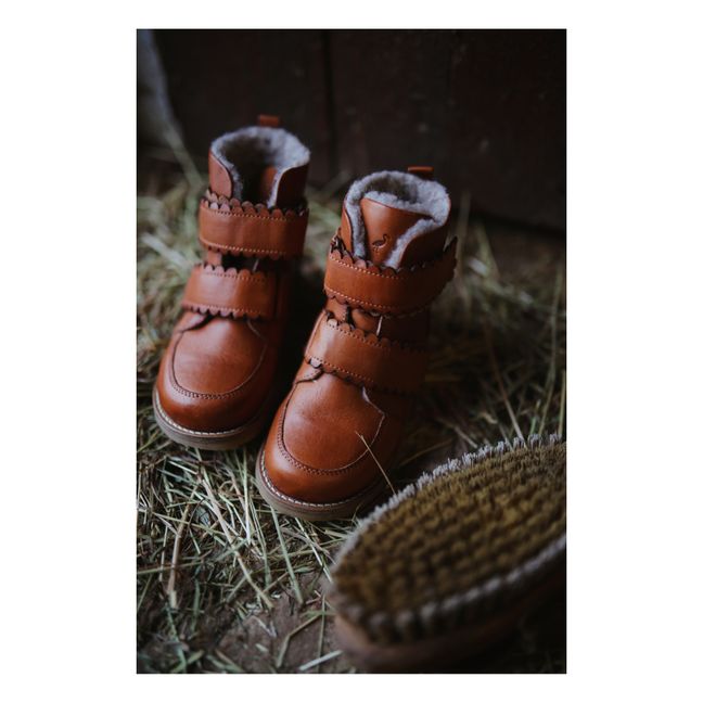 Scallop Winter Fur-Lined Velcro Boots | Cognac
