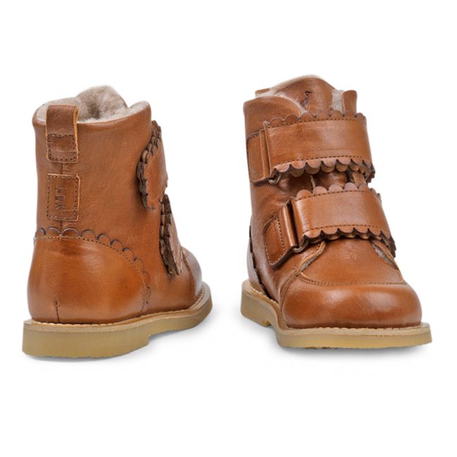 Scallop Winter Fur-Lined Velcro Boots | Cognac