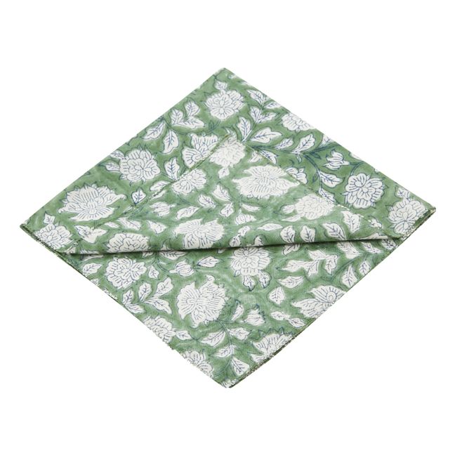 Gaya Hand Printed Cotton Napkins - Set of 4 Green