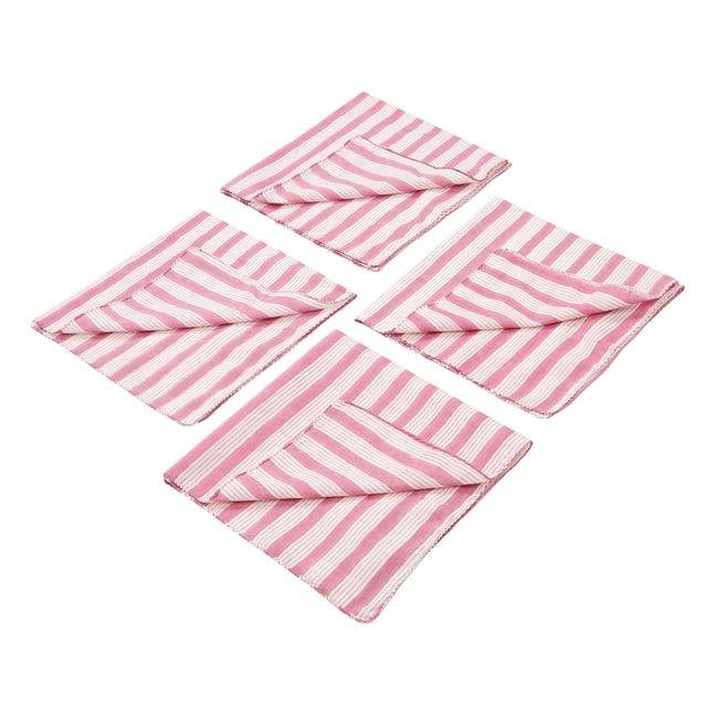 Rampur Hand Printed Cotton Napkins - Set of 4 Pink