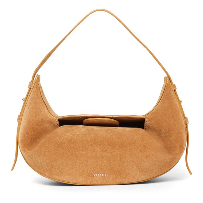 Mini Fortune Cookie Suede Bag | Camel