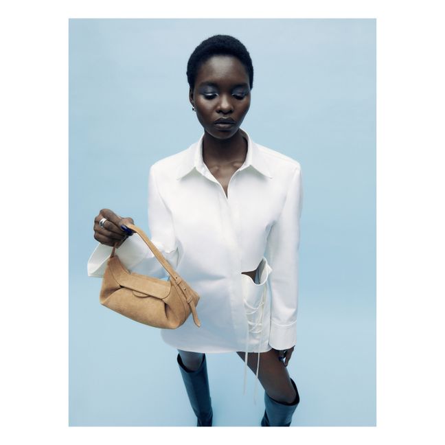 Mini Fortune Cookie Suede Bag | Camel