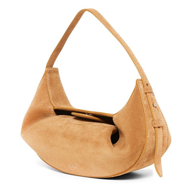 Mini Fortune Cookie Suede Bag | Camel