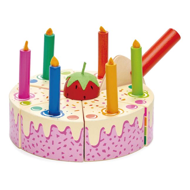Tarta de cumpleaños de madera arco iris