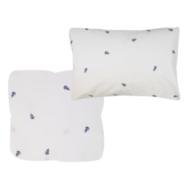 Set di biancheria da letto ricamata, modello: Feuille, in cotone bio | Bianco