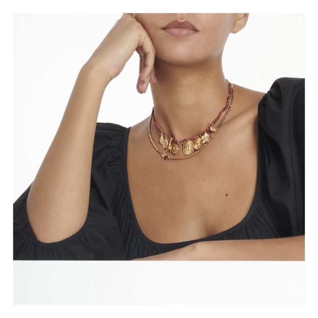 Collier Tisse Médailles | Rouge