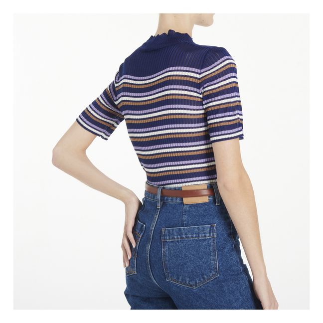 Asma Striped Knit Top | Navy blue