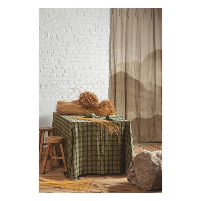 Highlands Checked Washed Linen Tablecloth Khaki