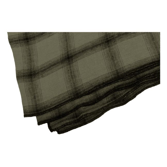Highlands Checked Washed Linen Tablecloth Verde Kaki